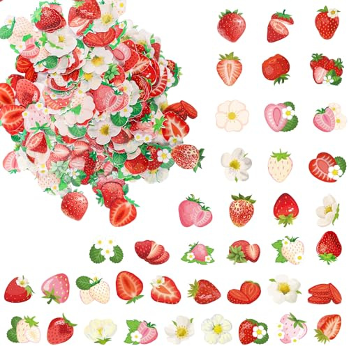 Lyreh 280 Décorations Comestibles Cupcakes Fraise, Fleur Fraise Décorations pour Gâteaux D'anniversaire Fournitures de Décoration de Fête pour Une Fête à Thème Sucré