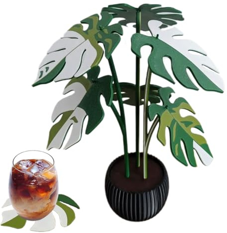 Finta pianta di Monstera, decorazione verde finta, set di sottobicchieri con stampa 3D piccola/grande, texture realistica a foglia, design in vaso, ideale per bagno, veranda, davanzale, soggiorno