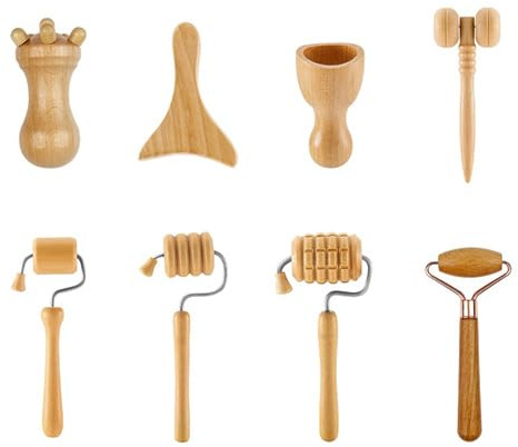 Juego de 8 herramientas de masaje facial de madera, kit de meroterapia para el cuidado de la piel, masajeador facial, rodillo facial para liberar la fatiga, mujeres y niñas