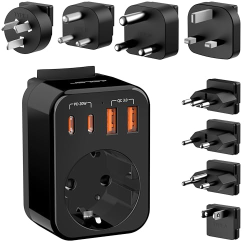 JSVER Adaptateur Prise Universelle avec 2 Type C(PD 20W), Adaptateur Universel de Voyage avec 8 fiches Amovibles pour France vers UK EU Suisse USA Italie Australie Chine Japon Afrique du Sud-Noir
