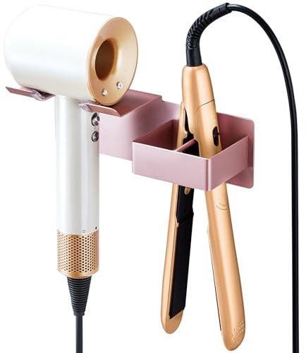 Hair Dryer Holder Wall Mounted, Hair Straightener Holder Metal, Adhesive Hair Dryer and Straighteners Holder, Hair Dryer Stand Curling Iron Holder for Dressing Bathroom Barber Shops (Rose Gold)