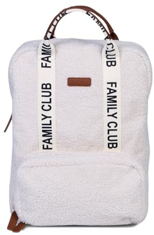 CHILDHOME, Sac à dos à langer Family Bag, Grande capacité, Multifonctionnel, Tapis à langer inclus, 11 Compartiments, Pochette Isotherme, Passage Trolley-valise, Accroche Poussette, 20.5L, Teddy White