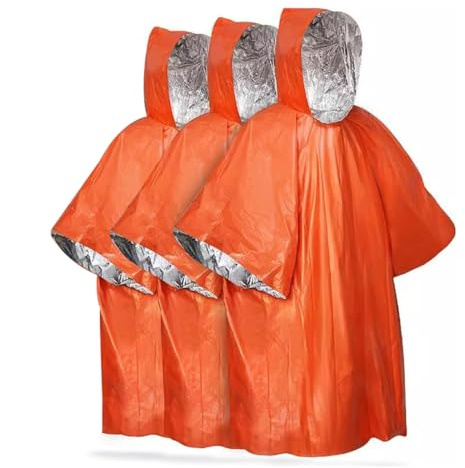ZORVYN 3 Stück Notfall-Survival-Poncho,Notfall Regenponcho,Rettungsdecke Biwaksack,Notfallschlafsack, Erste-Hilfe-Wärmedecke,Isolierung und Regensicher, Geeignet Für Camping, Wandern und Notfälle