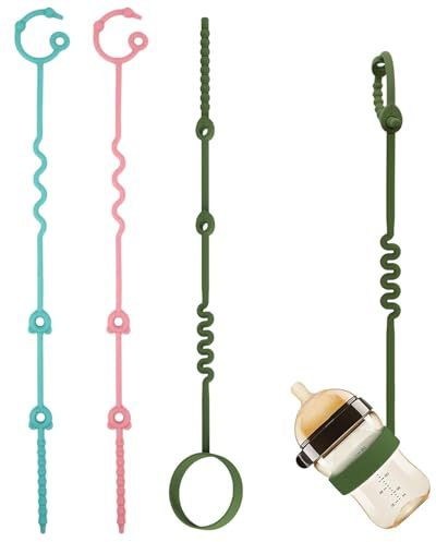 JUKOTA Pack de 3 cadenas de silicona para chupetes, posavasos, accesorios para juguetes de cochecito, cadenas ajustables de silicona y posavasos biberones, mordedores y tronas