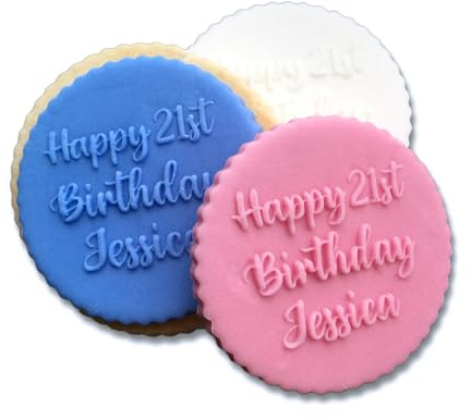 Personalised Name and Age Happy Birthday Icing Stamp Embosser Stamp Fondant for Biscuits, Cookies, Cupcake Topper Decorations for Birthdays (60mm)