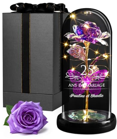 Maverton Rose Eternelle sous Cloche LED avec Gravure, Rose Immortelle | Avec Éclairage LED, Idee Cadeau Couple, Cadeau Personnalisé Amour pour Amis Saint-Valentin Mariage, Anniversaire de Mariage