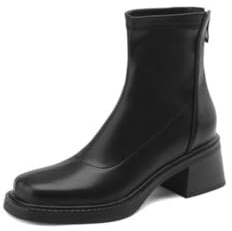Stivaletti Donna Punta Quadrata Tacco Largo Cerniera Laterale Tomaia PU Durevole Comodi Slip On Autunno Inverno Moda Passeggio Ufficio Festa Sera Scarpe,Nero,39 EU