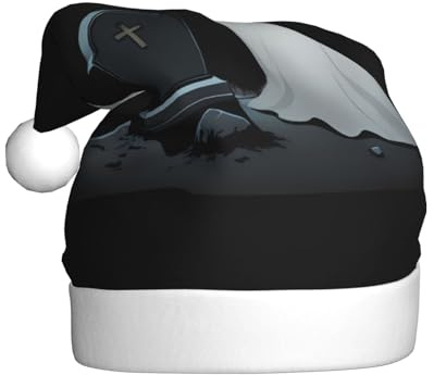 WHJSSF Il fantasma di fronte alla tomba Stampa Cappelli di Natale in peluche da uomo e da donna, tappi per feste di Capodanno per adulti