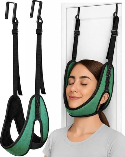 Upgraded Over-The-Door Cervical Neck Traction Device – Portable Adjustable Neck Stretcher for Neck Pain Relief, Spine Alignment & Posture Correction, Home Physical Therapy Kit, 330 lbs Support(Green)