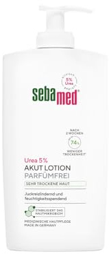 Sebamed Urea 5% Akut Lotion Parfümfrei extrem trockene Haut 400 ml, nach 2 Wochen bis zu 74% weniger Trockenheit, juckreizlindernd und intensiv feuchtigkeitsspendend, mit hygienischen Spender