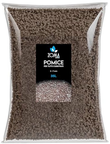 ZOMA Pomice per Piante professionale Granulometria 3/7, Inerte Naturale per Bonsai e Piante Grasse, Pietra pomice per piante - Sacco 35L - Made in Italy