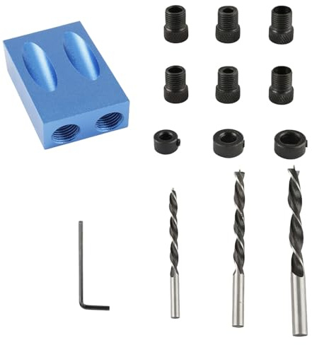 Tabanzhe 15° Pocket Hole Jig Kit, 14 Pcs Woodworking Inclined Hole Jig with 6/8/10mm Drill Guide, Dowel Drill Joinery Joint Angle Tool, Carpentry Locator for DIY Woodwork