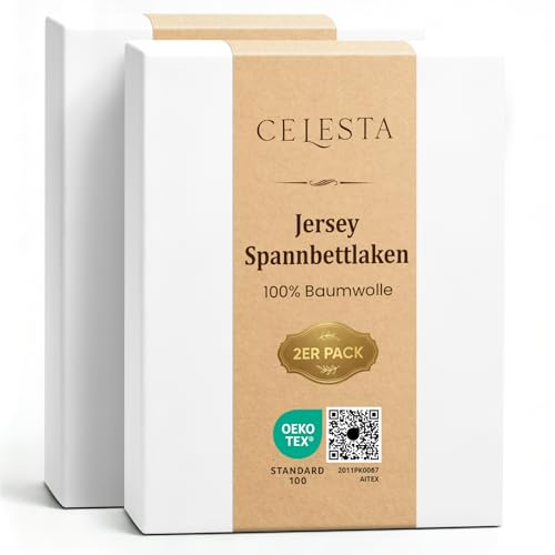 CELESTA Spannbettlaken 90x200 100% Baumwolle 2er Set, Oeko-TEX zert.