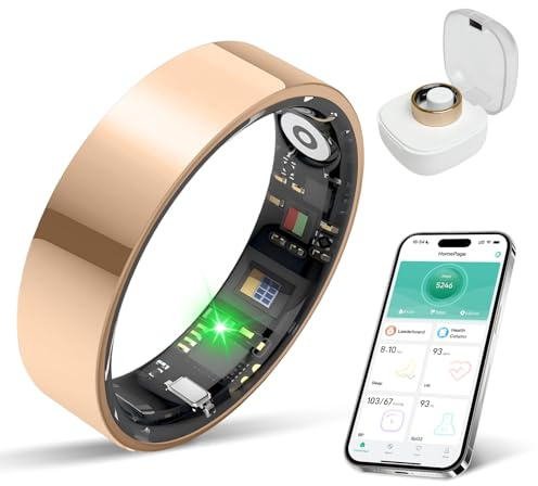 Smart Ring Health Tracker, Sleep/Exercise Monitoring, iOS /Android Compatible, IP68 Water Resistance, No Subscription Required, 5-Day Battery Life, Suitable for Both Women and Men (Rose Gold, 8)
