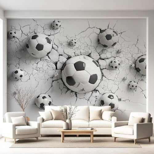 Genérico Papel pintado decorativo Fútbol Grieta Pared, fotomural de tejido no tejido para pasillo dormitorio u oficina, deco 3D, 200 x 140 cm, acabado mate, impresión nítida, estilo interior