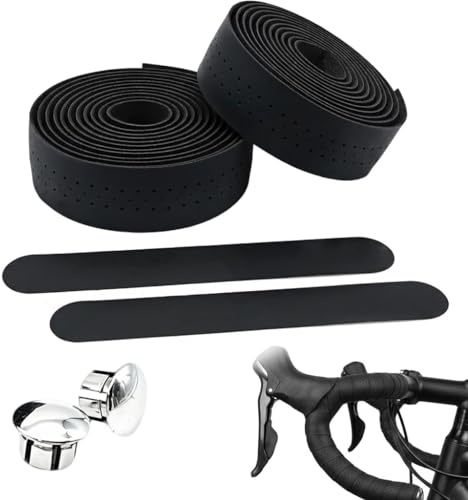 Stamlyn 2 Rolls Road Bike Handlebar Tape with End Plugs and Adhesive Strip | Shock Absorption & Non-Slip EVA Bar Tape for Road Bike Tennis Rackets, Fishing Rods, And Even Scooters, 215cm x 3cm (Black)