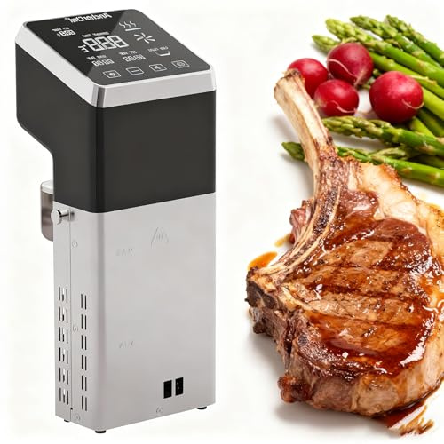 Sous Vide precisionskokare, 1 600 W med touch LCD-skärmkontroll, ±0,1 °C noggrannhet, 4D vattencirkulation, temperaturintervall 0-99 °C, rostfritt stål för hemmakök
