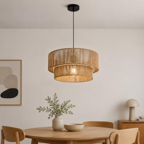 MinteVolt Hängelampe Ø40cm – Pendelleuchte aus Papierseil, Doppelring