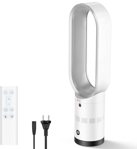 Ventilador de Torre Silencioso 30dB, Ventilador de Pie Sin Aspas 60cm con Filtro y Motor Brushless, 10 Velocidades, Oscilación 90° e Inclinación 20°, Temporizador 9H, Mando, para Dormitorio, Bebé