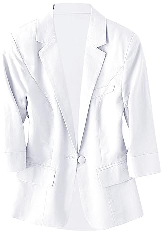 Generisk damlinne, kavaj, business, sommarblazer, lätt 3/4 arm, kort blazer, sportig kostymjacka, öppen front, kavaj, ledig affärsblazer, elegant linneblazer, midjad, sommarjacka