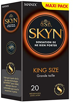 Skyn King Size large : Lot de 20 Préservatifs Extra large, sans latex Skynfeel pour Hommes / Fins, Forme Droite, Lisse, Diamètre 56mm