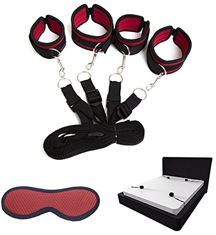 Bett Fesseln SM Bondage Set BDSM Fesselset Extrem SM Sexspielzeug Kit mit Handschellen Augenmaske Fußfesseln Bondage, Bettfessel Sexspielzeug für Paare Gays, für Einsteiger und Erfahr