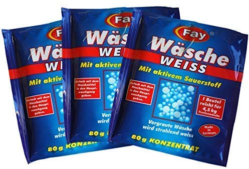 3 x Fay Wäsche Weiss Konzentrat 80g, Aufheller, Aktiv-Sauerstoff, Waschmittel