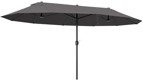 Outsunny Sombrilla Parasol Doble para Jardín 4,55x2,65x2,38 m Sombrilla Gigante Anti UV con Manivela para Exterior Patio Terraza Piscina Color Gris