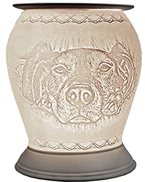 Cello Porcelain Barrel Electric Wax Melt Burner – Dog Pattern with 3D Image Projection Home and Bedroom Decor Bulb Wax and Oil Warmer Home Fragrance Gift for Dog Lovers and Family