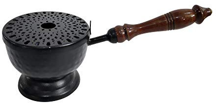 Bitto Räucherpfanne Räuchergefäß Sagar Metall mit Holzgriff, L: 9 cm, H: 22 cm, Ø 7,5 cm