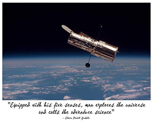 WallBUddy Hubble Telescope Space Poster and Quote by Edwin Hubble (21cm x 30cm)