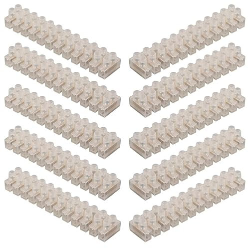 GTSE 10 Pack of 12 Way 3 Amp Electrical Connector Block, 93mm Length, White Terminal Block Electrical Connector Strips