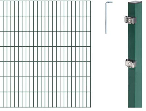 Alberts 651053 Doppelstabmattenzaun als 14 tlg. Zaun-Komplettset | verschiedene Längen und Höhen | grün | Höhe 140 cm | Länge 12 m