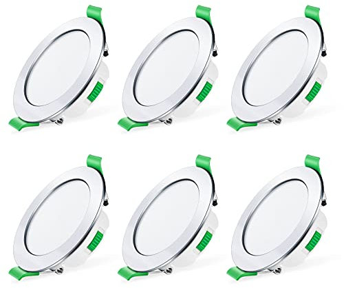 ALUSSO LED Downlights Dimmable 7W IP44 Slim Recessed Ceiling Lights, 3CCT 3000K Warm 4000K Neutral 6500K Cool Adjustable Bathroom Spotlights, Polished Chrome, 6 Pack