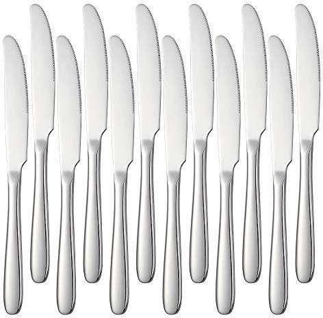 Meisha Abendessen Messer, 12-teilige Edelstahl Abendessen Messer, Buttermesser, Tischmesser Besteck Set, Spiegel poliert, Messer für zu Hause, Küche - (Elegant Oval Design) - Silber…