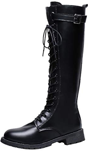Stivali Donna Moda Inverno Fibbia per Cintura Cerniera a Tubo Lungo con Tacco Alto in Puro Colore (43,Nero)