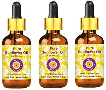 Deve Herbes Olio di girasole puro (Helianthus annuus) con contagocce in vetro, qualità terapeutica naturale, spremuto a freddo, 100 ml x 3 (10 oz)