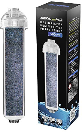 ARKA myAQUA Resinfilter - 500 ml - Hochleistungs-Reinstwasserfilter mit Mischbettharz, eliminiert Silikat, Nitrat & TDS, nachfüllbar, mit visuellem Farbumschlag.
