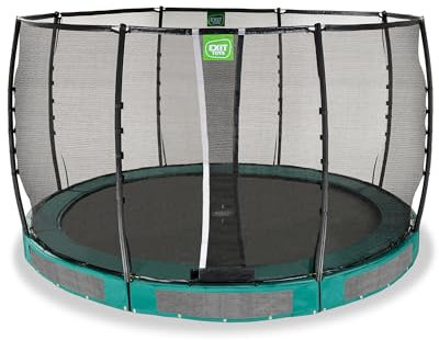 EXIT Toys Allure Premium Rundes Bodentrampolin - ø366cm - Extra Lange Federn für erfahrene Springer - Mit Fußschutzsystem - Premium-Sicherheitsnetz - Wasserabweisend - Rundes Bodentrampolin - Grün