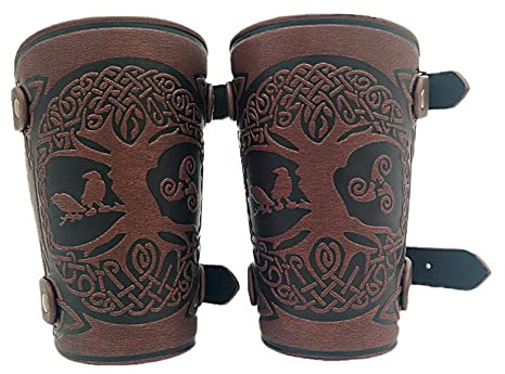 COSFAN Viking Livets träd stöd medeltida armskydd yggdrasil världsträd läderarmband medeltida läderarmband handske viking tillbehör för män halloween larp bågskytte gladiator, Kaki, brun, vinröd, en