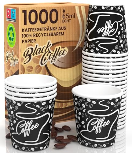 Eurocali 1000 Bicchierini in Carta per caffè 65ml BlackCUP Bicchieri Ecologici Biodegradabili Monouso Piccoli Asporto Bevande Calde