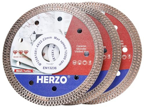 HERZO 3er-Set Diamant Trennscheibe 125mm, Feinsteinzeug Trennscheibe, Trennen und Schneiden für Keramik, Fliesen