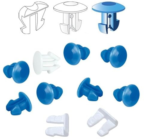 Tûche Kit 8 Bottoni targa e 2 fermi centrali, 7 bottoni blu e 1 bianco, fissaggio targa al portatarga per Auto moto camion tir
