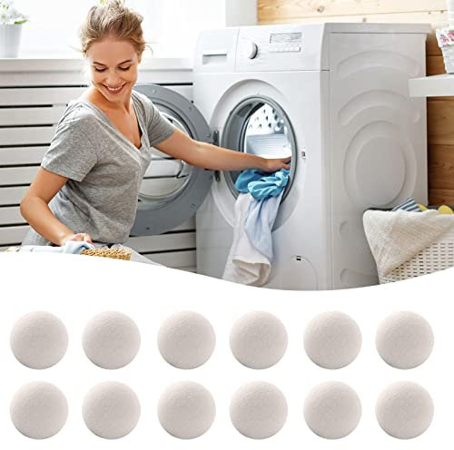 Bolas de Secadora, Bolas de Secadora de Lana, Pelotas de Lana para Secar Ropa, Paquete de 12 Bolas de Secadora de Lana para Lavandería, Suavizan el Tejido, Reducen Las Arrugas y Son Reutilizables