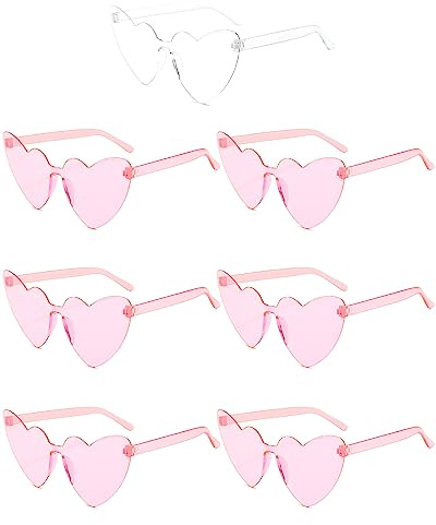 7 Pairs Hen Party Heart Shaped Glasses Rimless Frameless Sunglasses Transparent Tinted Eyewear, 1 Bride + 6 Team Bride Glasses Bachelorette/Wedding Party Bridal Shower Party Favours Photo Booth Props