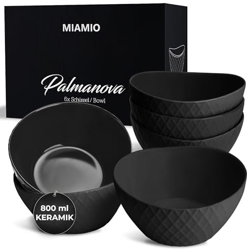 MIAMIO - 6 x 800 ml - Juego de cuencos/Juego de cuencos de cereales - Cuencos modernos mate - Juego de cuencos grandes - Colección Palmanova (Negro)