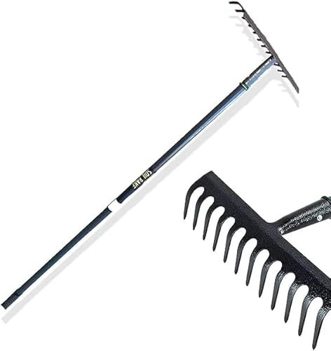 zeeyrak 12-teeth Heavy Duty Carbon Steel Garden Rake, Soil Rake, Metal Rake With Ergonomically Designed Handle, Gardening Tool For Loosening And Mixing Lawn Soil (black) (Garden rake)