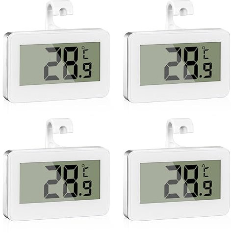 Kühlschrankthermometer, 4 Stück Digitale Wasserdichte Thermometer Kühlschrank, Kabelloses Innen Kühlschrank Thermometer mit LCD-Anzeige, Perfekt für Lnnen/Außen/Home/Cafés/Restaurants/Bars