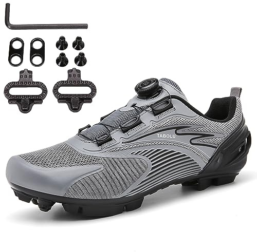 PENXZT Mountainbikeschuhe für Herren MTB -Fahrradschuhe Kompatibel mit Shimano SPD 2-Bolts-Pedalen mit Stollen im Innenbereich im Freien im Freien im Freien Rennschuhe,Grau,43 EU