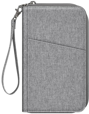 FINTIE Reisepass Tasche Familie Reiseorganizer,Grau | Wasserdicht Reisepasshülle Ausweistasche Dokumentee mit RFID Blockier für Damen und Herren